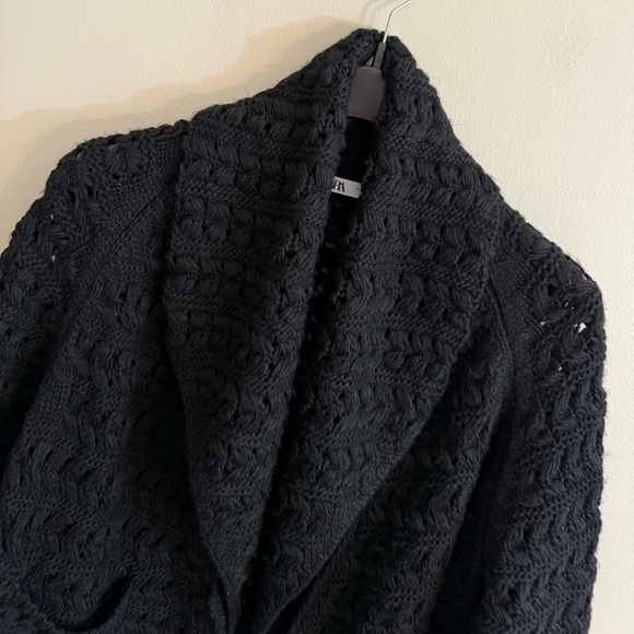 Zara Long Textured knit Coat With Wide Lapel Collar/Sleeves medium - Picture 7 of 16